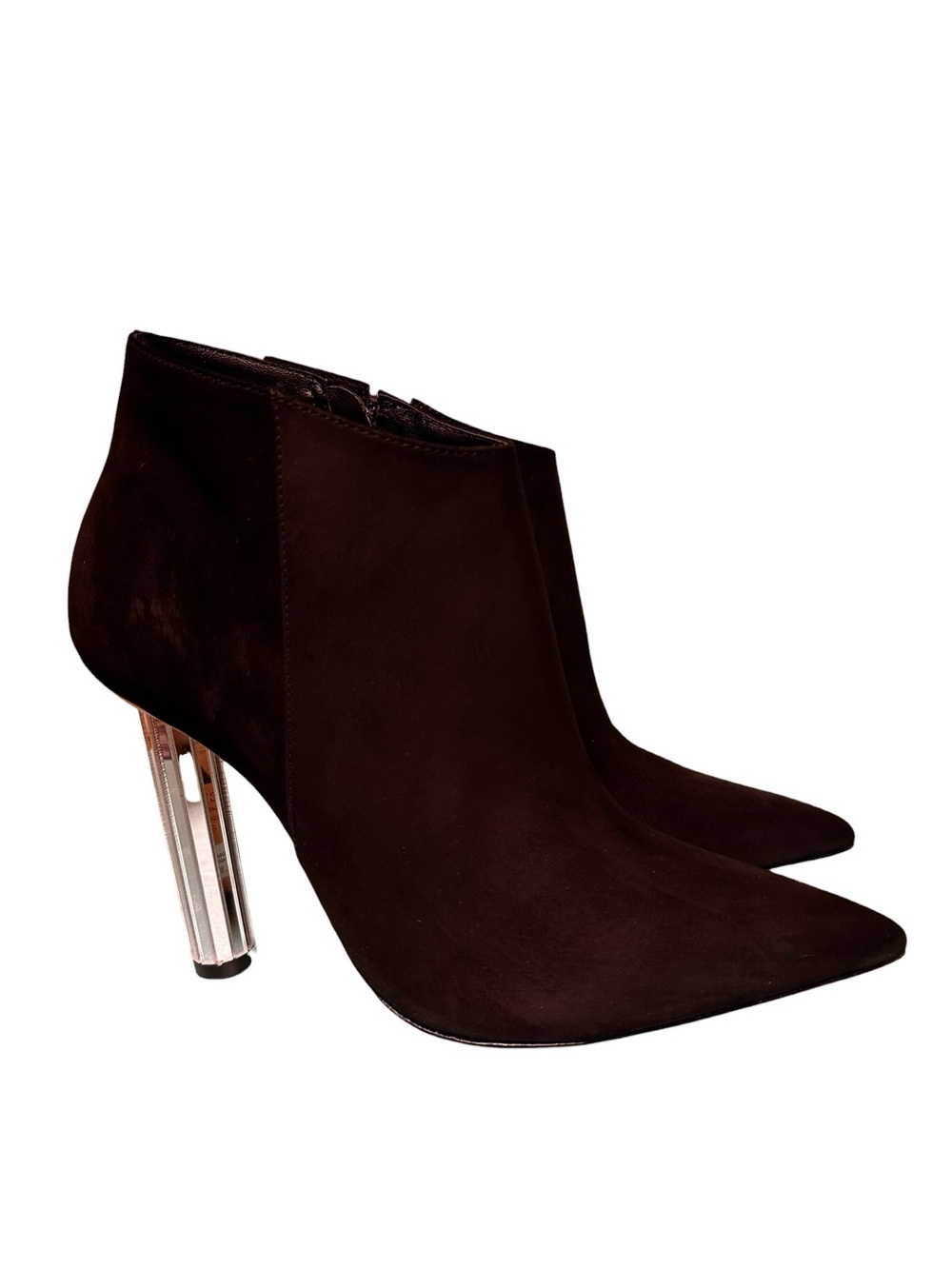 Schutz Elon Mirrored Heel Suede Ankle Booties Black Sz 8.5